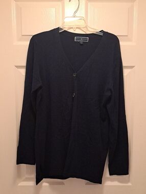 Karen Scott Navy V-Neck Two-Button Cardigan